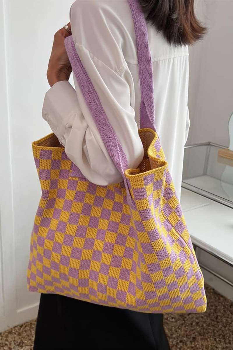 Ginger Checkered Knit Eco-Friendly Tote Bag