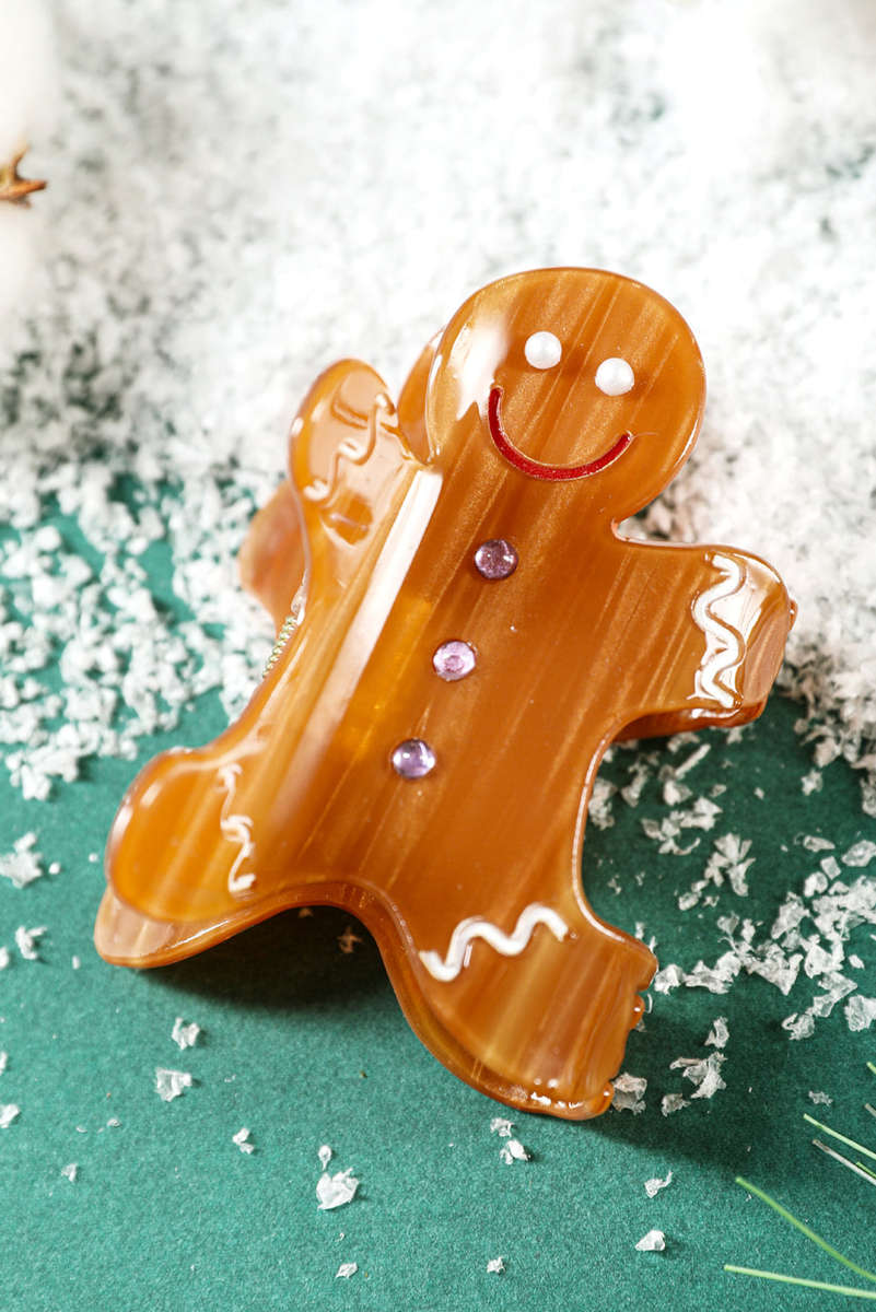 Thai Curry Pearl Rhinestone Gingerbread Man Hair Claw Clip