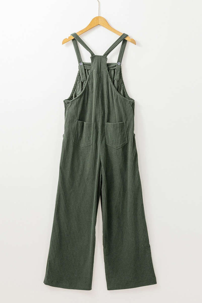 Jungle Green Plus Size Corduroy Pocketed Wide Leg Overall
