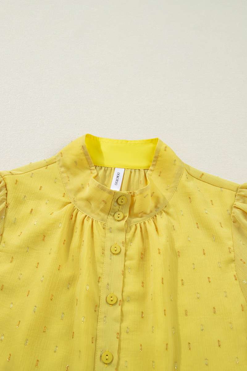 Yellow Cream Metallic Jacquard Short Sleeve Shirt