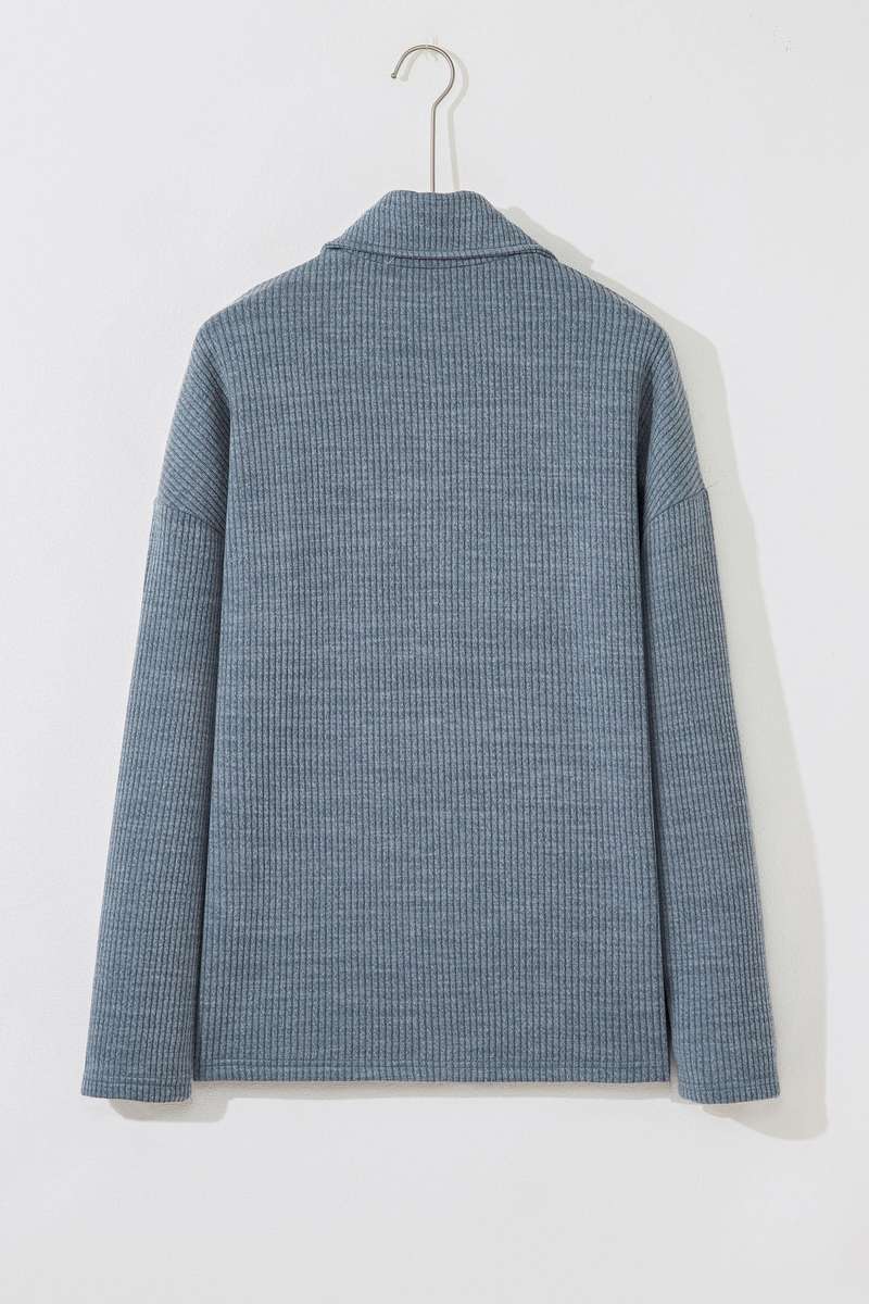 Medium Grey Ribbed Knit Buttons Front Flap Pocket Casual Shacket