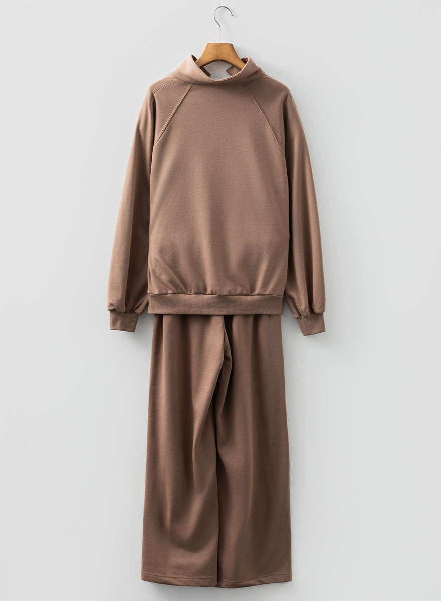 Dark Khaki Polo Collar V Neck Pullover and Drawstring Sweatpants Set