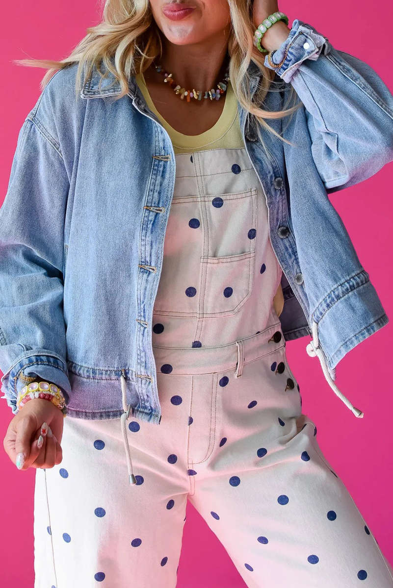 Beau Blue Draw-cord Hem Light Wash Denim Jacket