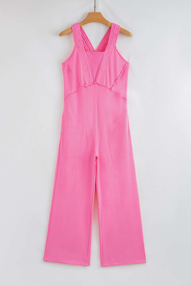Bonbon Mineral Wash Raw Seam Patchwork Wide Leg Loose Jumpsuit