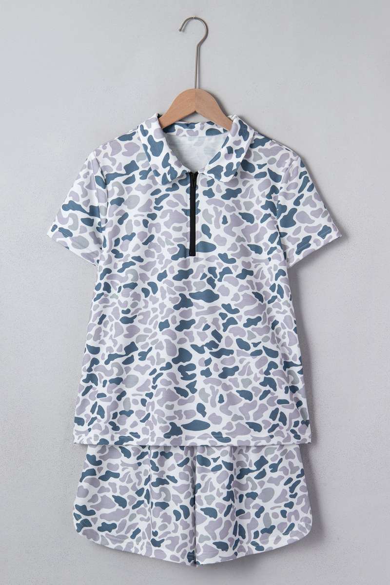 Multicolour Abstract Patterned Polo Collar T Shirt and Shorts Set