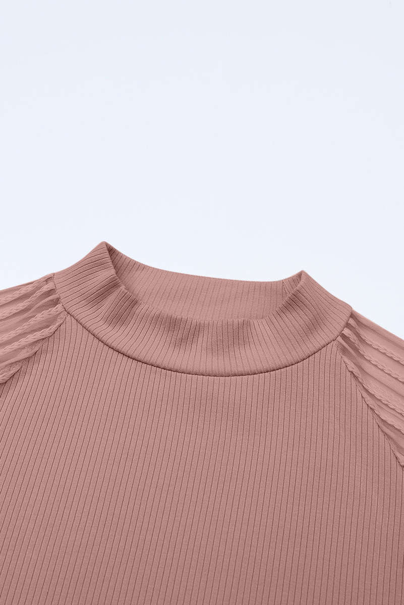Pink Black Striped Mesh Long Sleeve Crewneck Ribbed Top