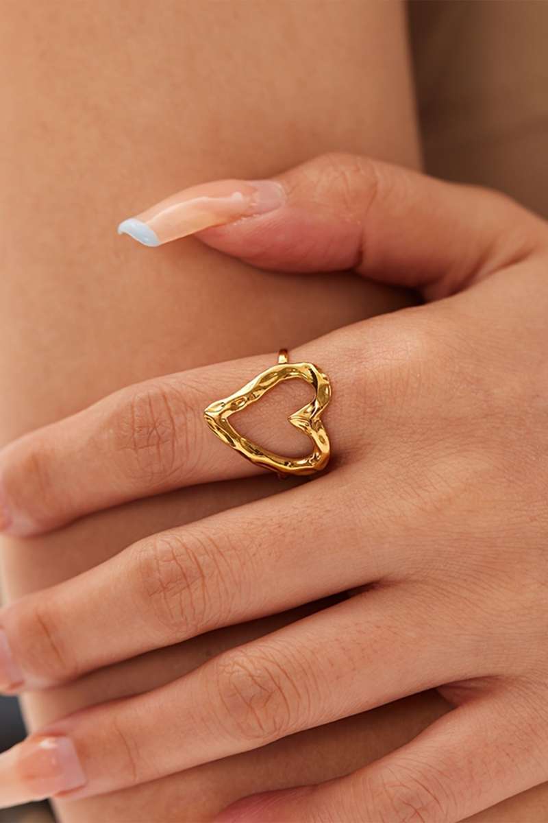 Gold Plated Heart Shaped Adjustable Finger Ring