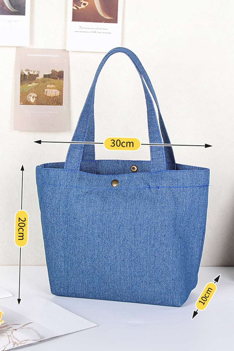 Sky Blue Vintage Denim Snap Button Tote Bag