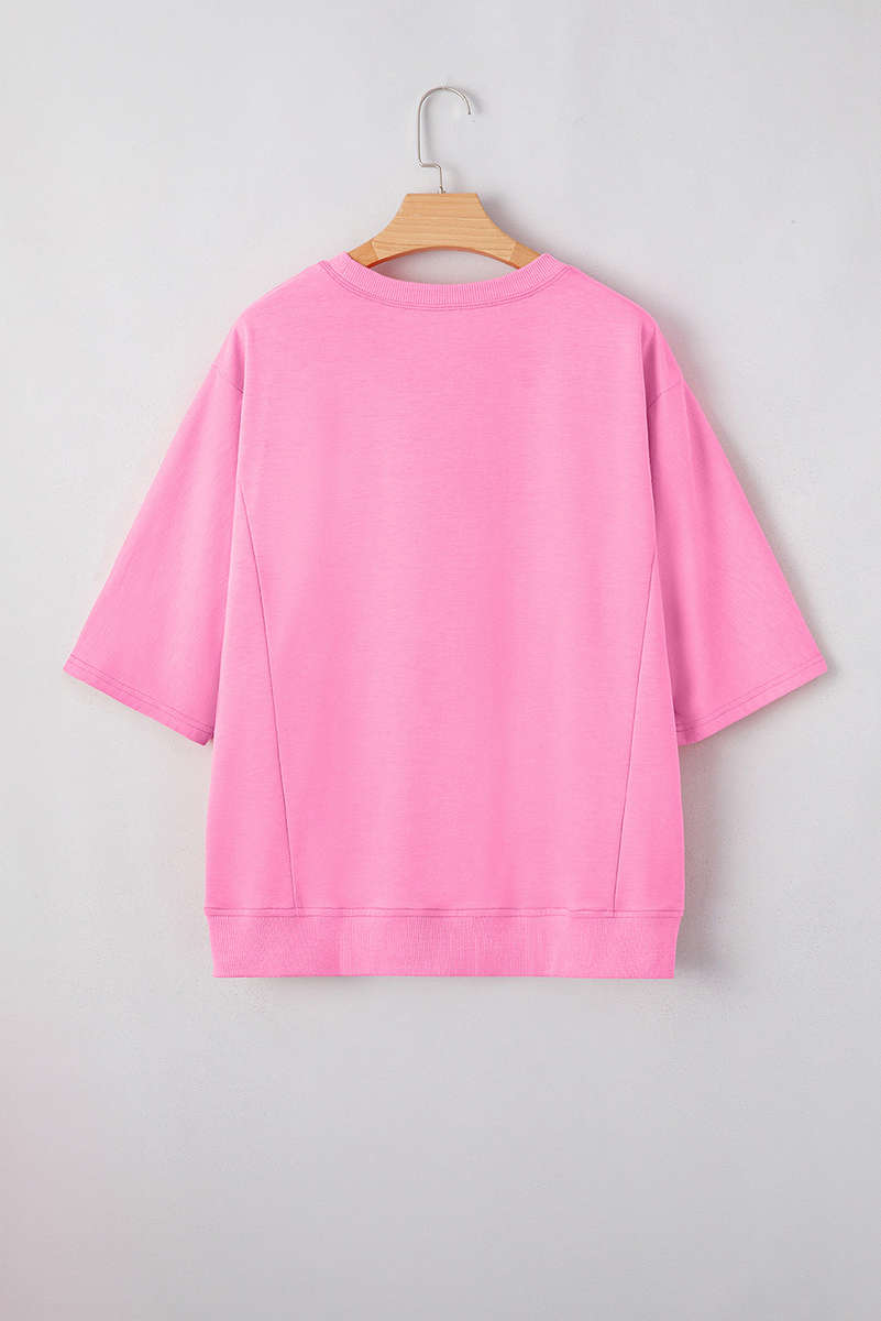 Sachet Pink Floral Patched Half Sleeve Tunic Top
