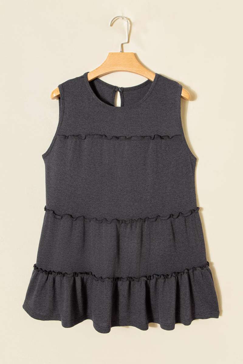 Dark Grey Tiered Frill Trim A-line Tank Top