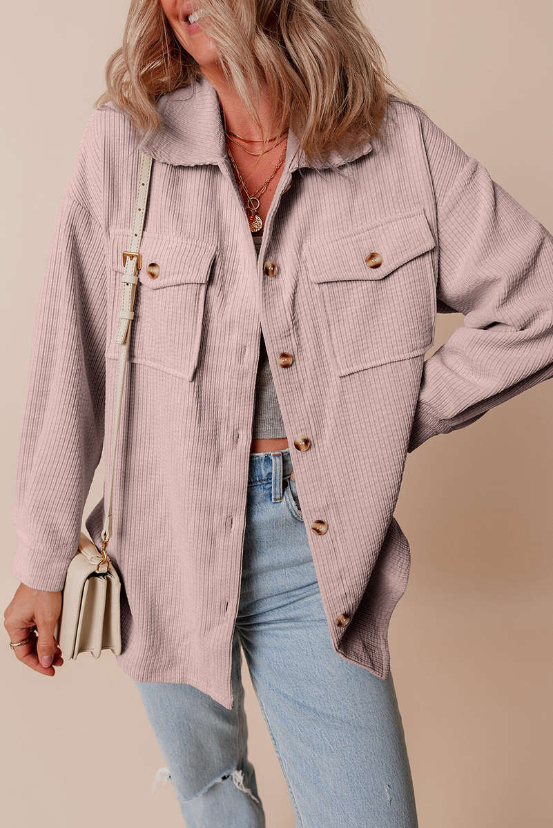 Light Pink Corduroy Flap Pocket Button Up Shacket