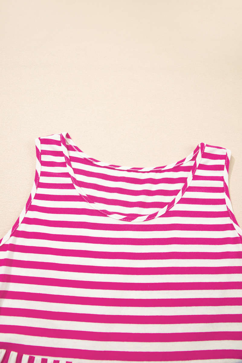 Rose Stripe U Neck Sleeveless Loose Fit Mini Dress