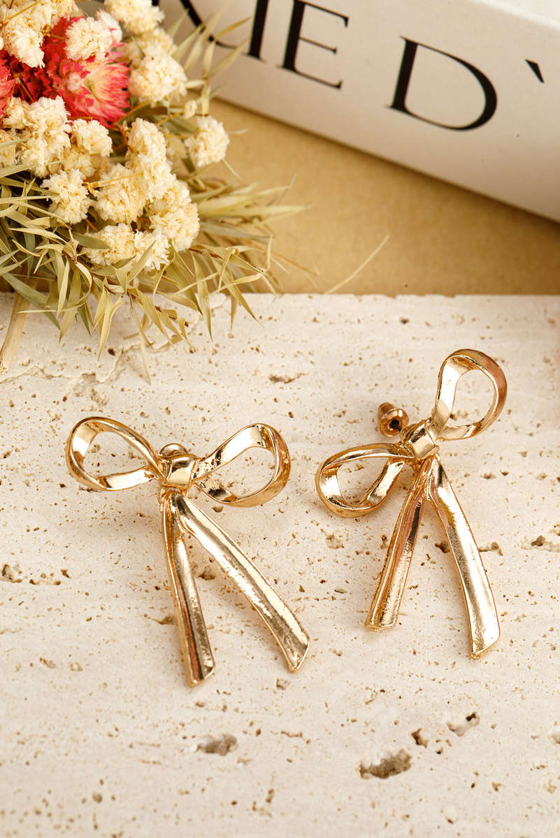 Gold Bow Knot Plated Alloy Stud Earrings