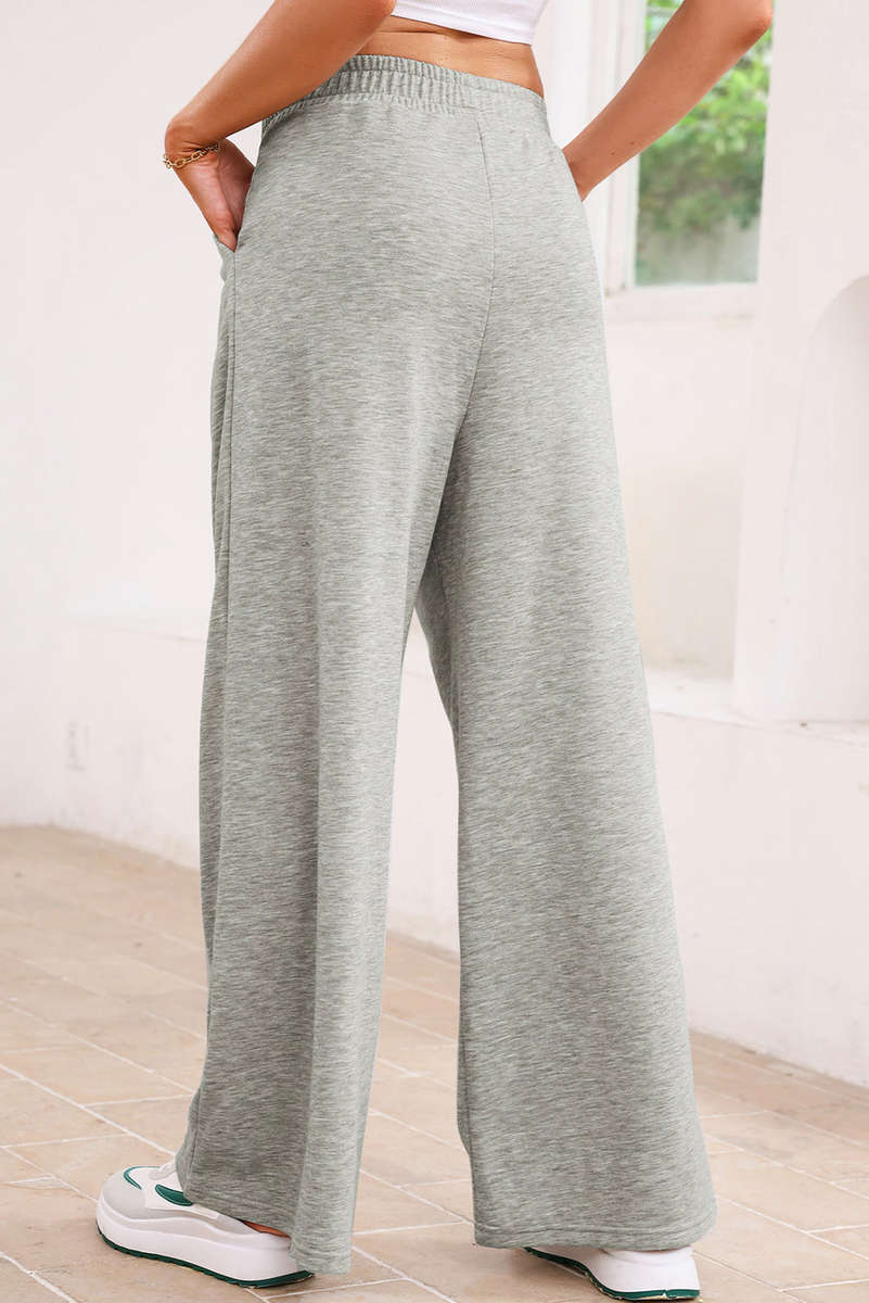 Gray Tied Elastic High Waist Pleated Detail Solid Sweatpants