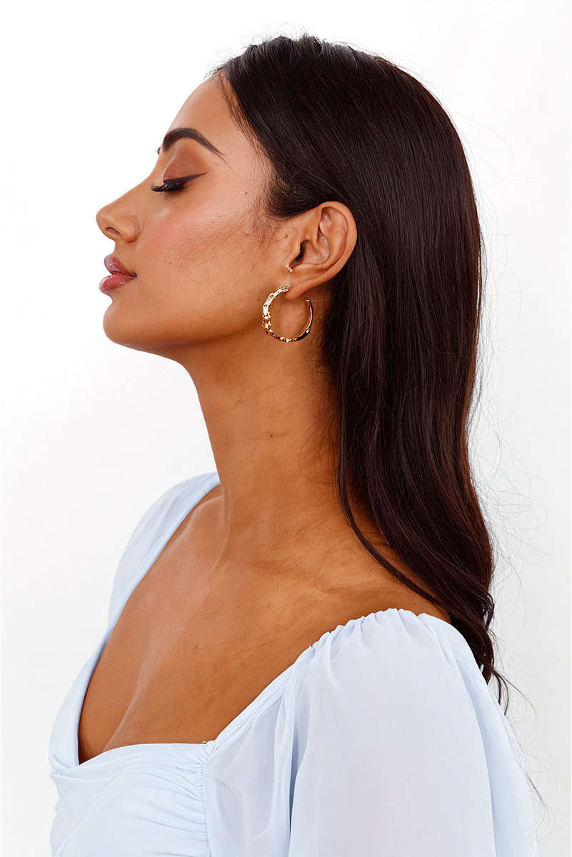 Gold Wrinkled Plated Alloy Hoop Earrings