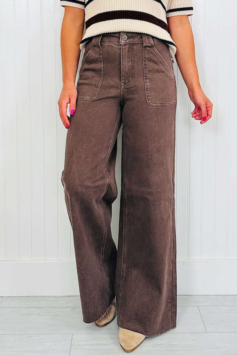 Dark Brown Retro Washed Patch Pocket Loose Jeans