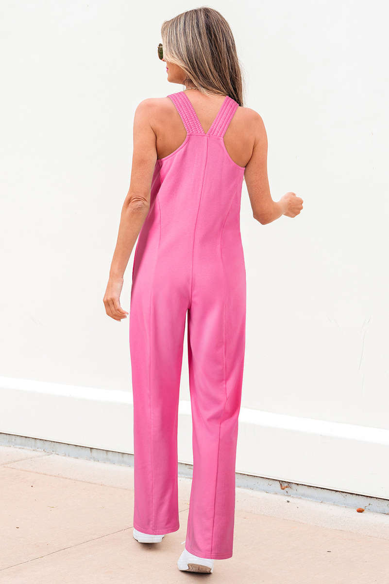 Bonbon Mineral Wash Raw Seam Patchwork Wide Leg Loose Jumpsuit