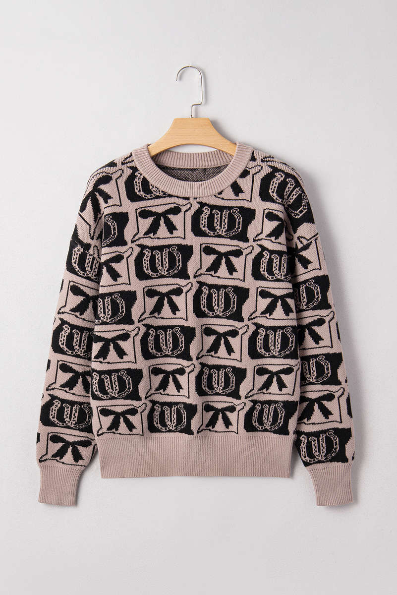 Black Bows & Horseshoes Pattern Western Fashion Print Sweater