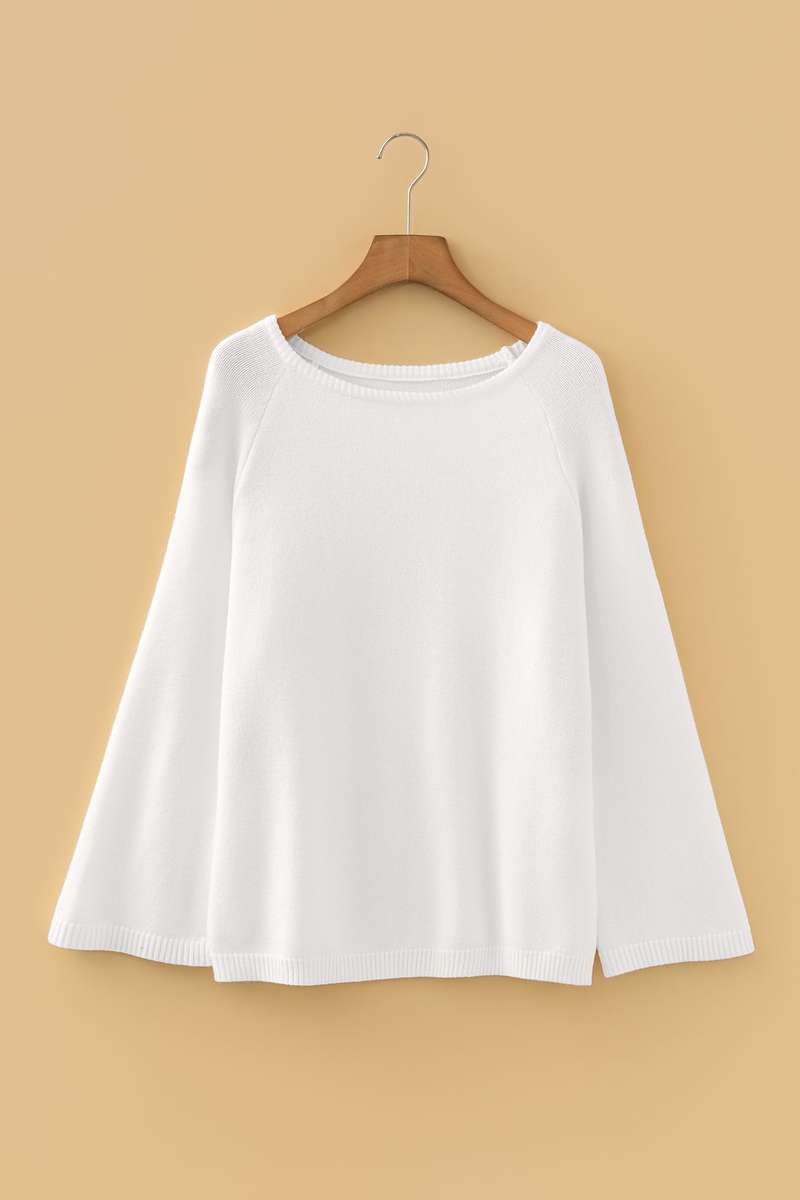 White Solid Color Knit Loose Bracelet Sleeve Dolman Sweater