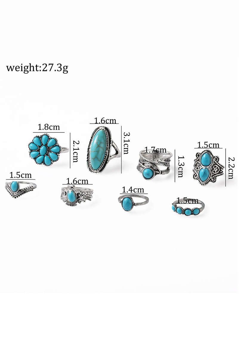 Green Vintage Western Turquoise 8-piece Ring Set