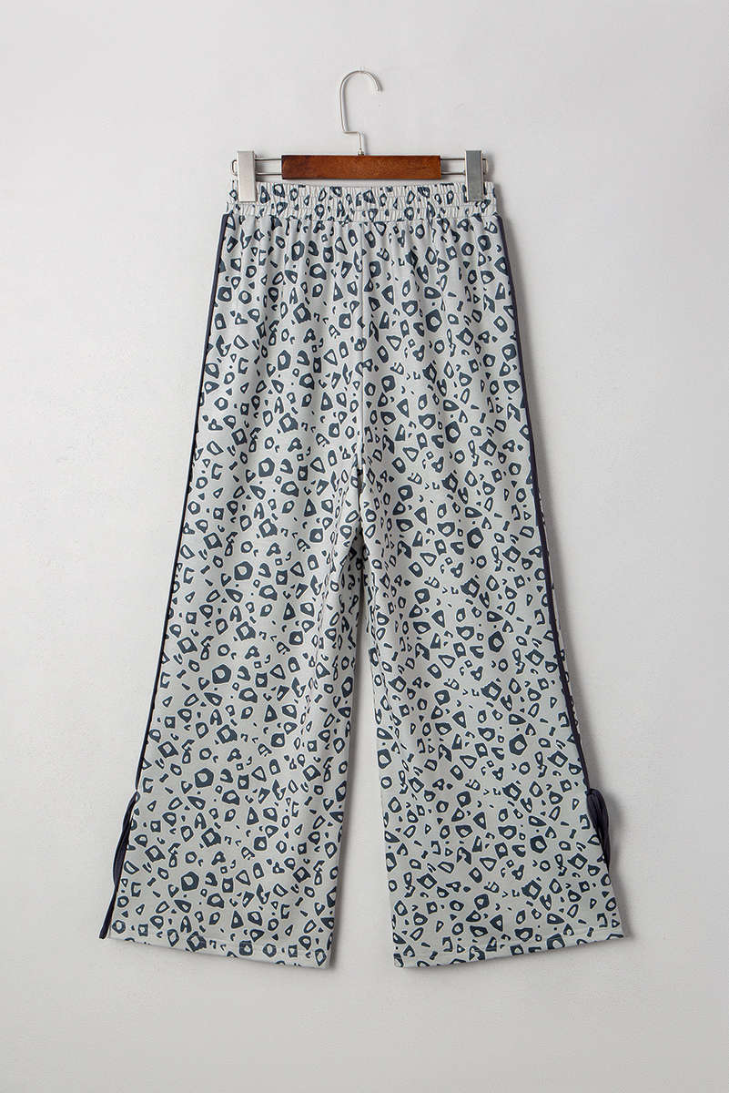 Gray Leopard High Waist Side Bow Straight Leg