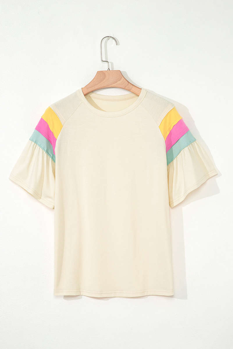 White Color Block Stitched Sleeve Loose T Shirt