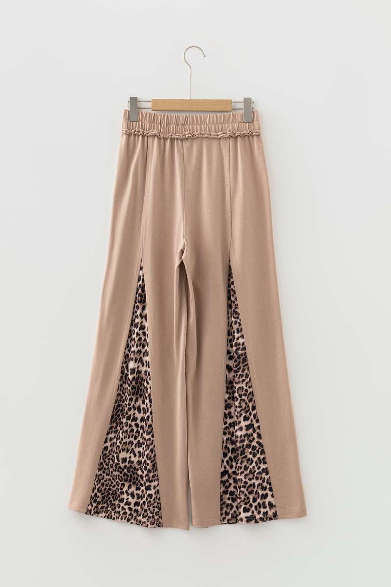 Straw Yellow Mineral Wash Leopard Patchwork Wide Leg Pants