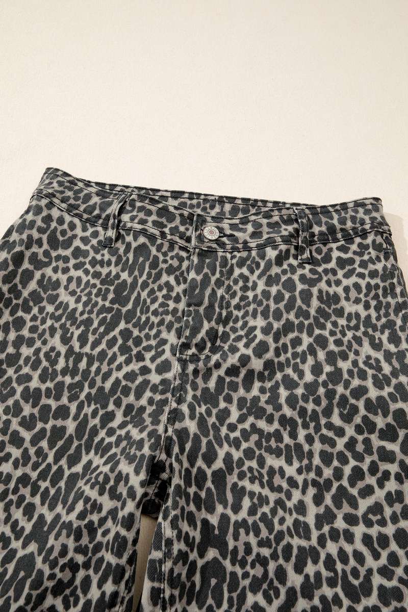 Black Leopard Print Wide Leg High Waist Jeans