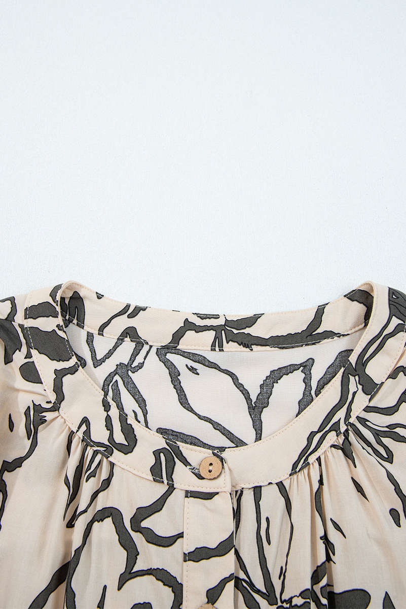 Gray Morn Floral Print Batwing Sleeve Buttoned Loose Fit Shirt