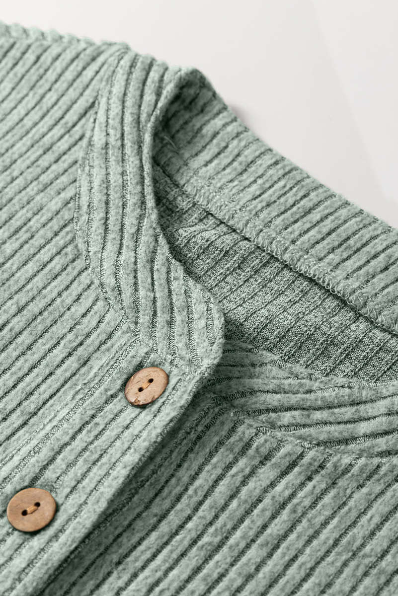 Clearly Aqua Ribbed Texture Drop Shoulder Henley Knit Top