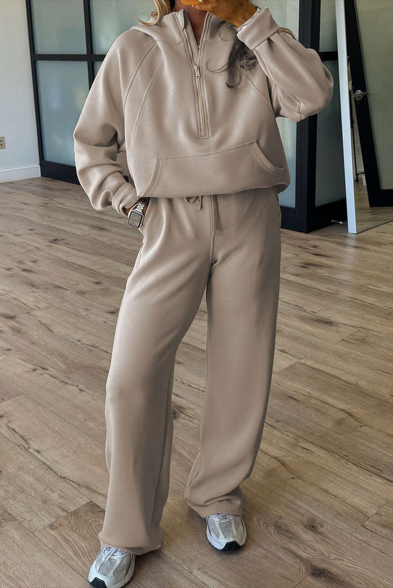 Jet Stream Half Zip Thumbhole Sleeve Hoodie Active Pants 2pcs Outfit
