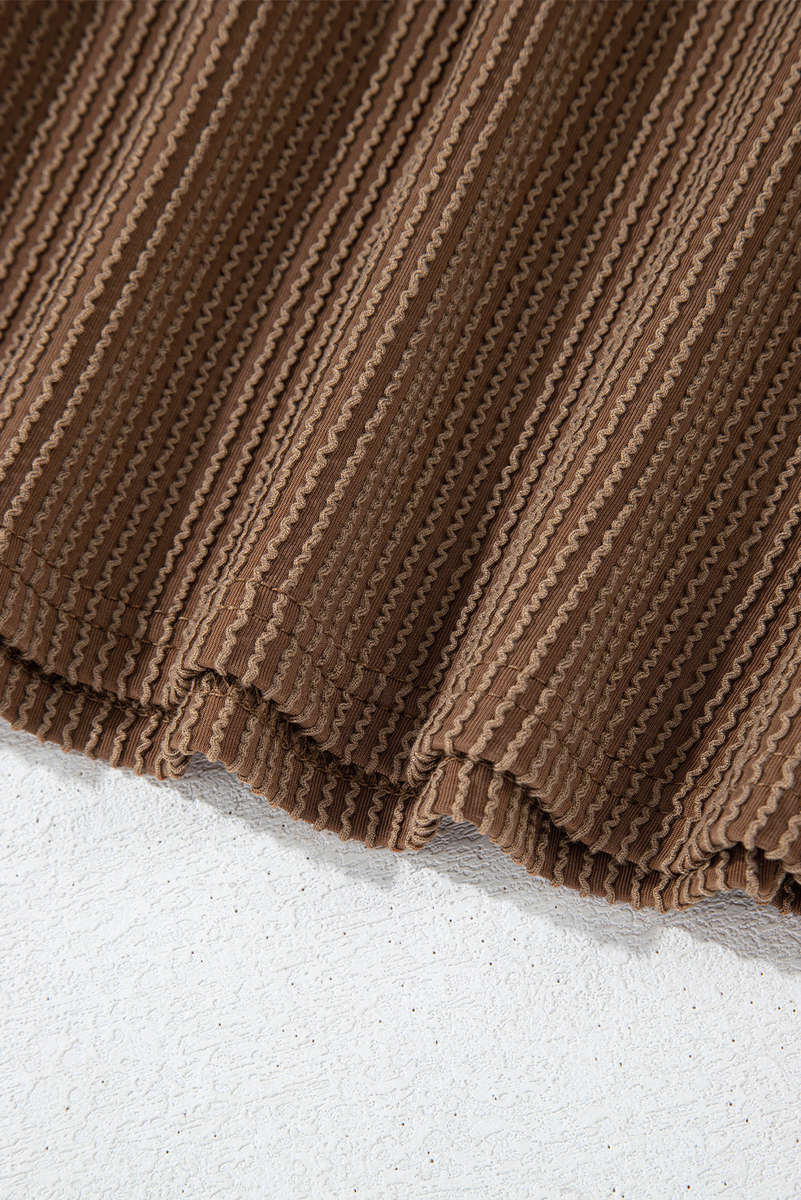 Chestnut Corded Knit Long Sleeve Top and High Waist Shorts Set