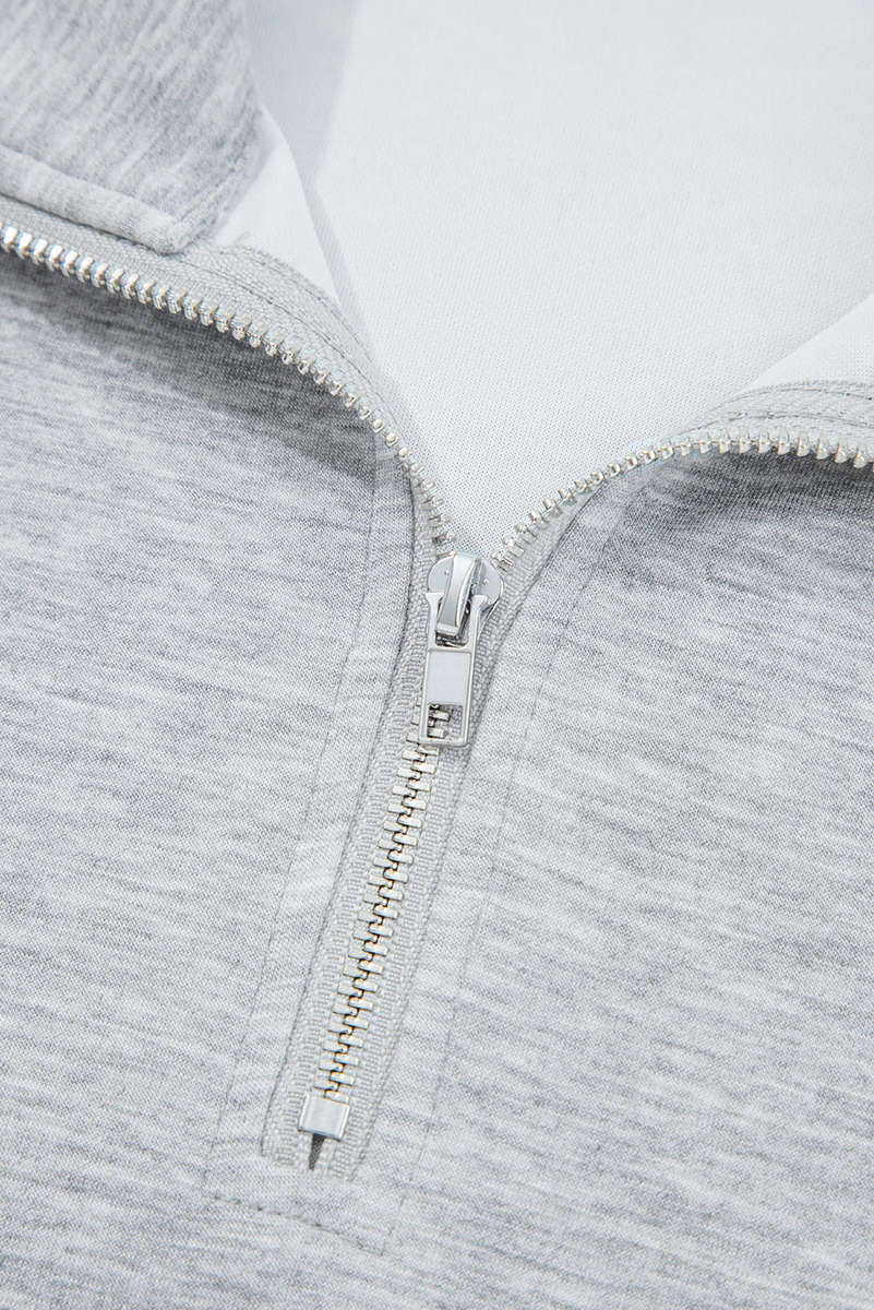 Light Grey Zip Collar Long Sleeve Top Drawstring Pants Set