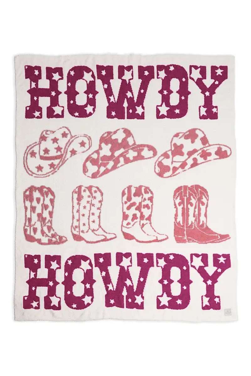 Pink Howdy Boots Sherpa Throw Blanket