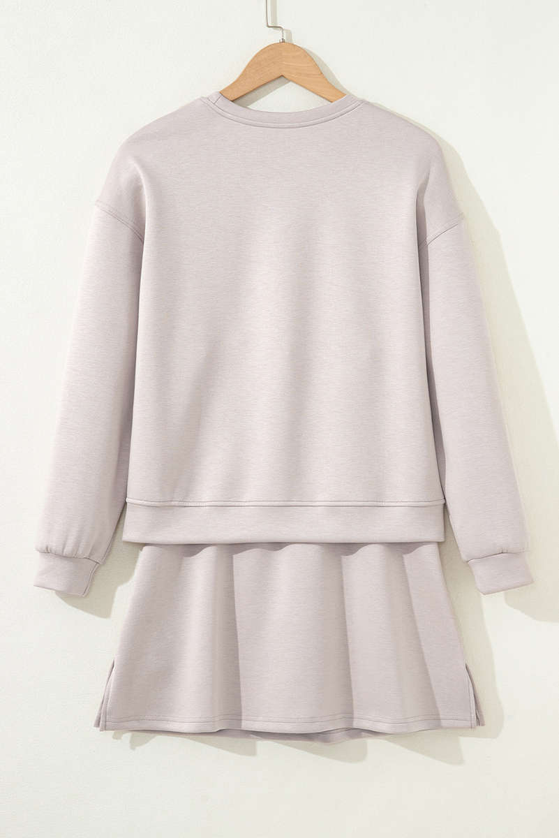 Jet Stream Solid Color Drop Shoulder Pullover Drawstring Mini Skirt 2pcs Outfit