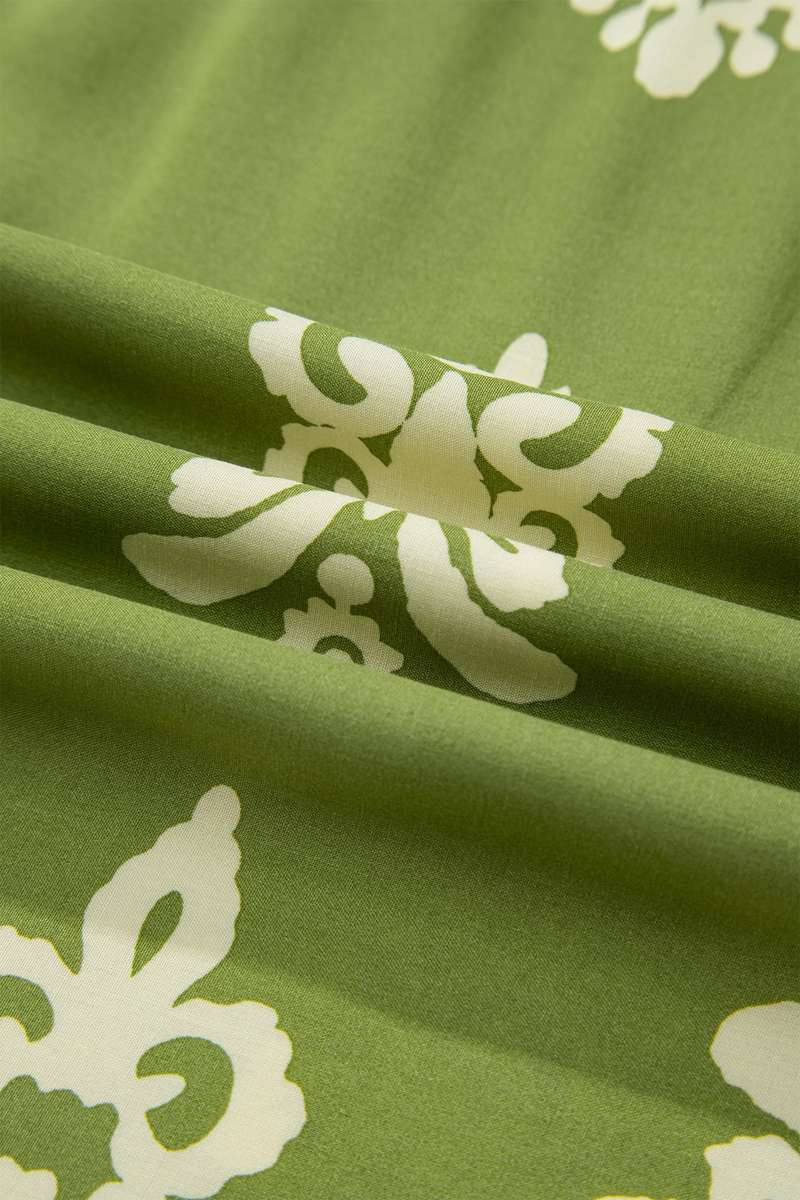 Green Boho Chic Notched V Neck Plus Floral Short Sleeve Top