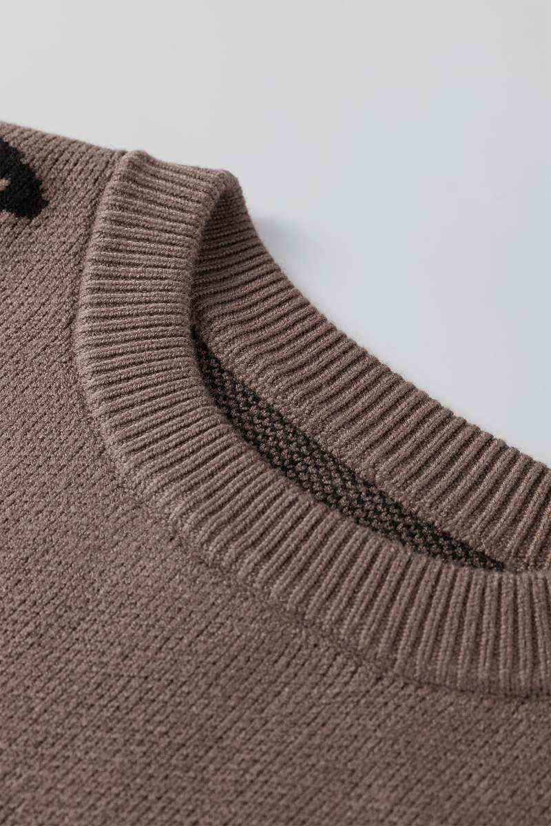 Camel Asymmetric Leopard Print Detail Drop Shoulder Sweater
