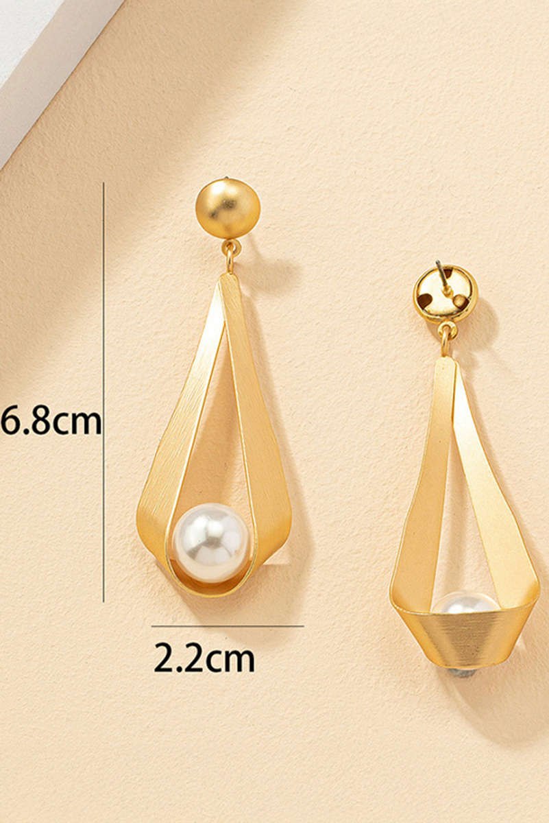 Gold Pearl Decor Plated Dangle Stud Earrings