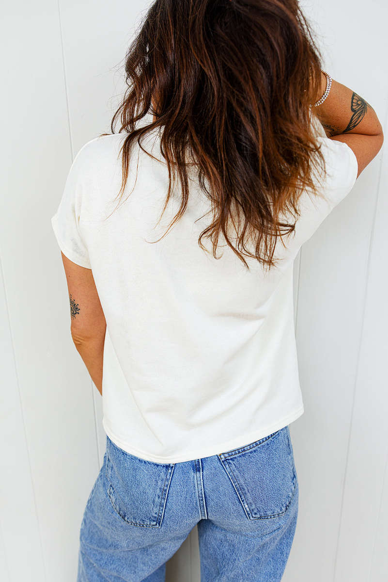 White Leopard Bow Embroidered Cotton Round Neck T Shirt