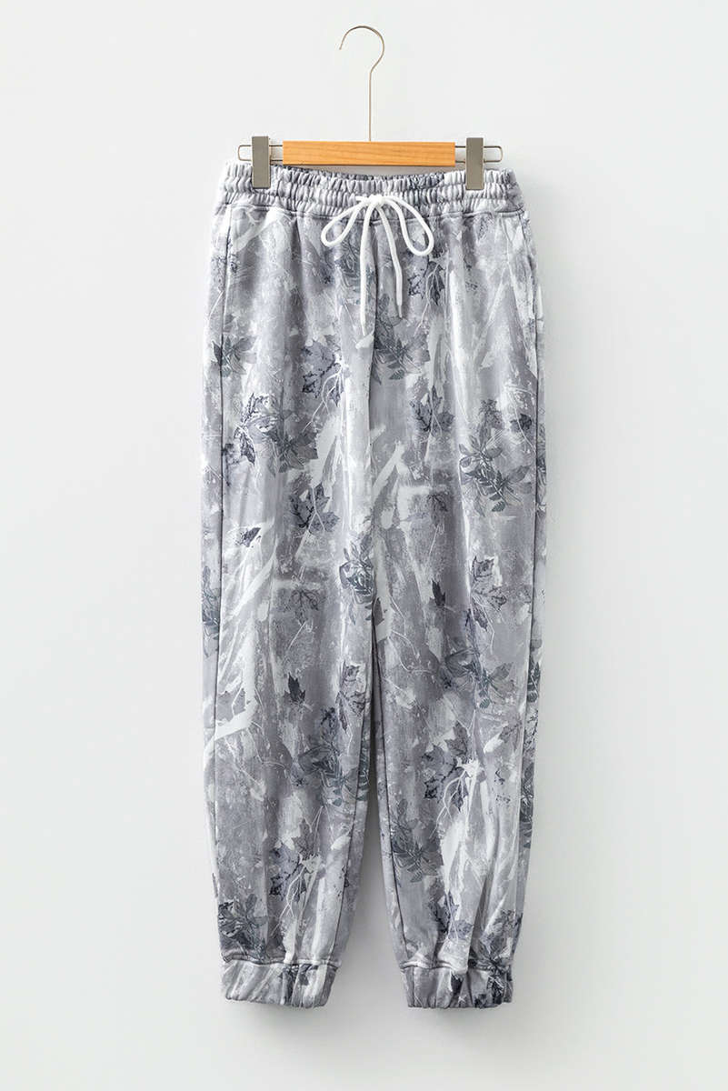 Gray Camo Print Cozy Drawstring Elastic Waist Jogger Pants
