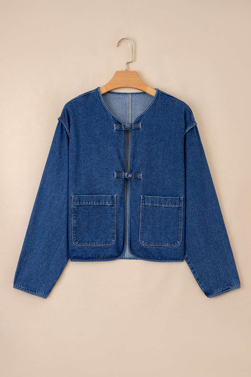 Sail Blue Vintage Fastening Big Patched Pockets Straight Cut Deep Wash Denim Jacket