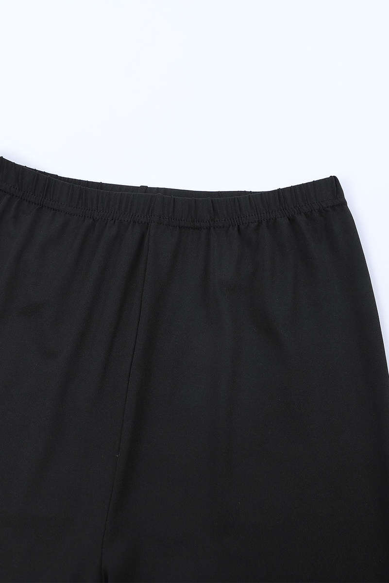 Black Solid Color High Waist Ripped Leggings