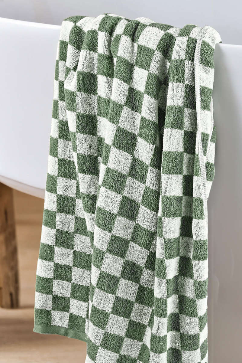 Grass Green Checkered Print Soft Large Bath Towel