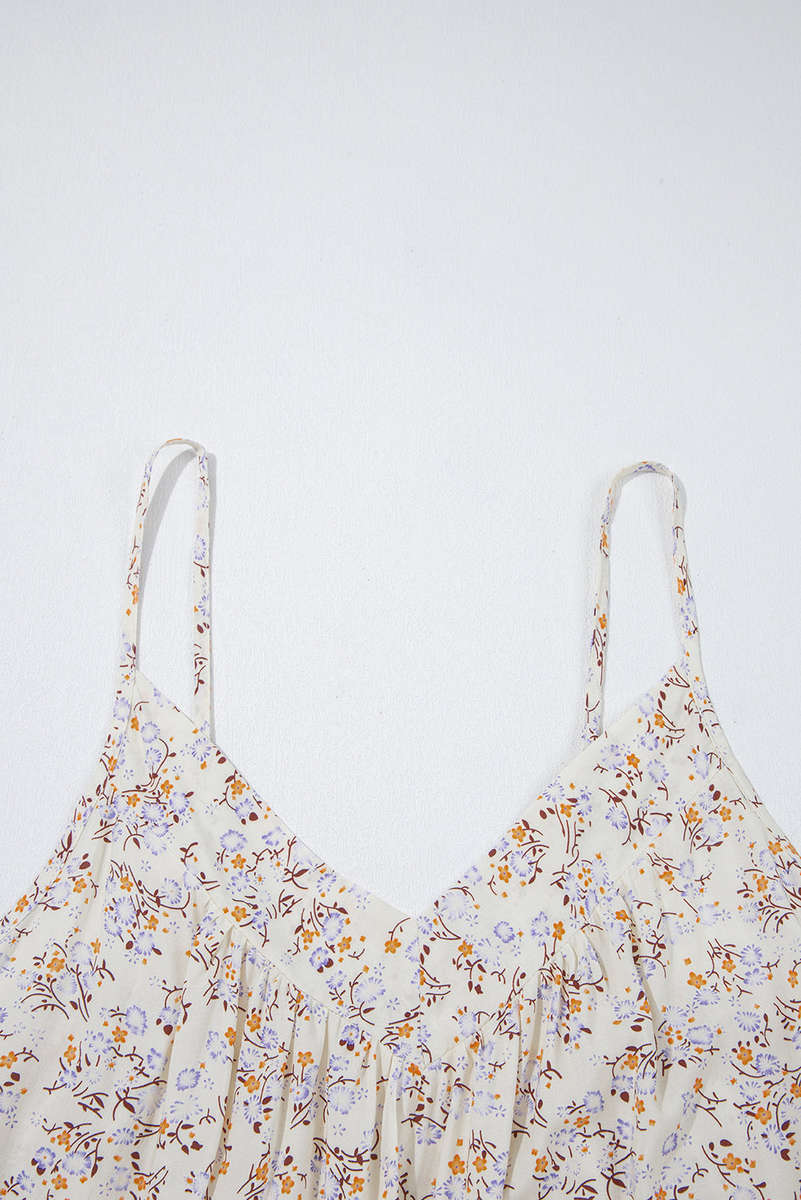 Apricot Boho Floral Spaghetti Straps Tank Top