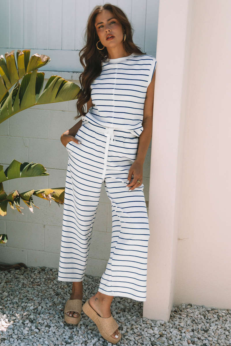 Sail Blue Casual Wide Leg 2pcs Pants Set