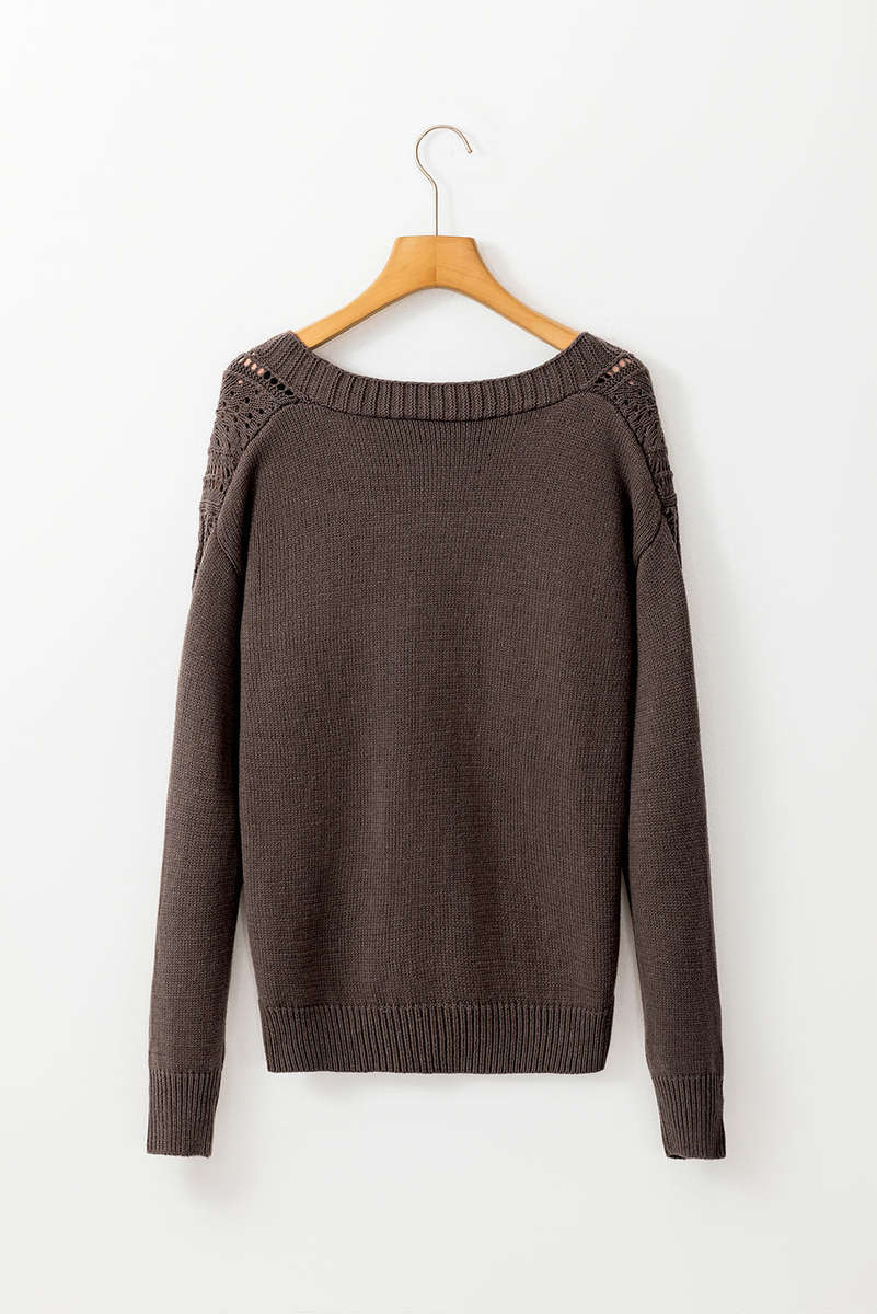 Dark Khaki Open Knit Drop Shoulder Sweater Cardigan