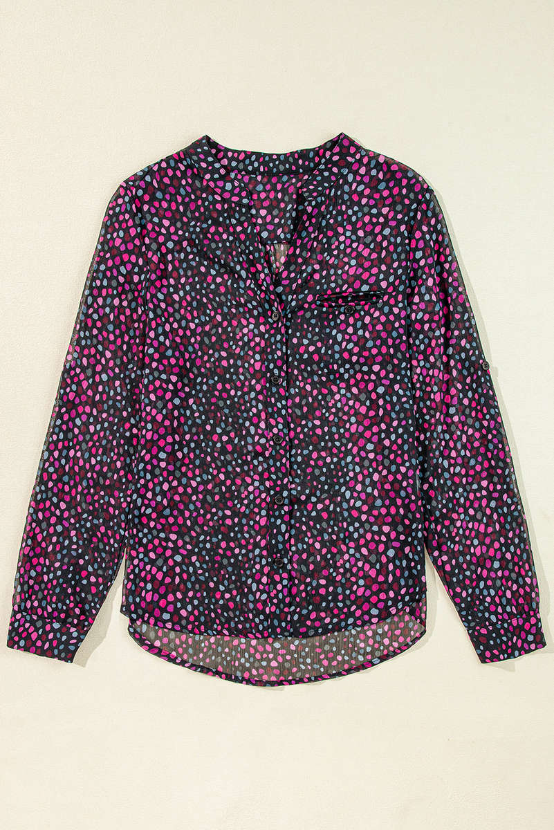 Grape Wine Polka Dot Printed Buttoned Casual Shirt