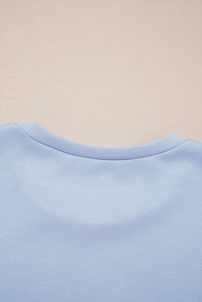 Beau Blue Puff Sleeve Pearl Embellished Scallop Trim Top 2 Piece Skort Set