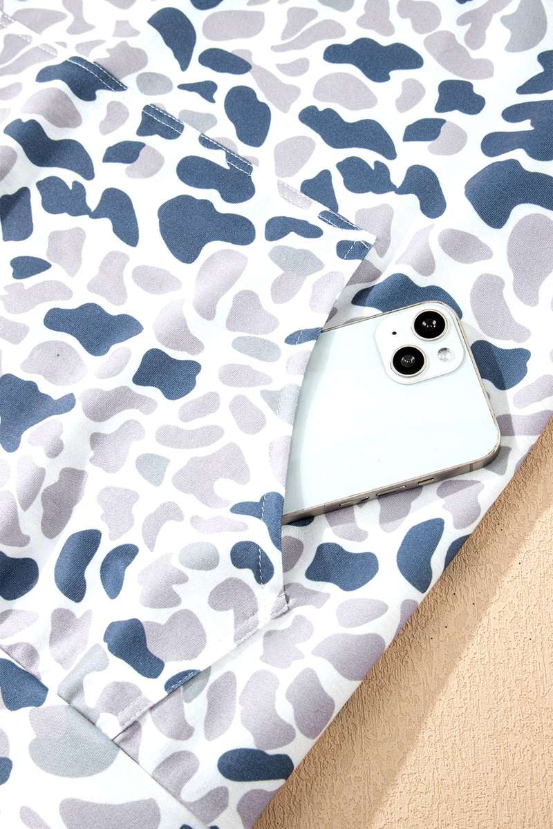 Multicolour Plus Camouflage Print Quarter Zip Kangaroo Pocket Pullover Sweatshirt