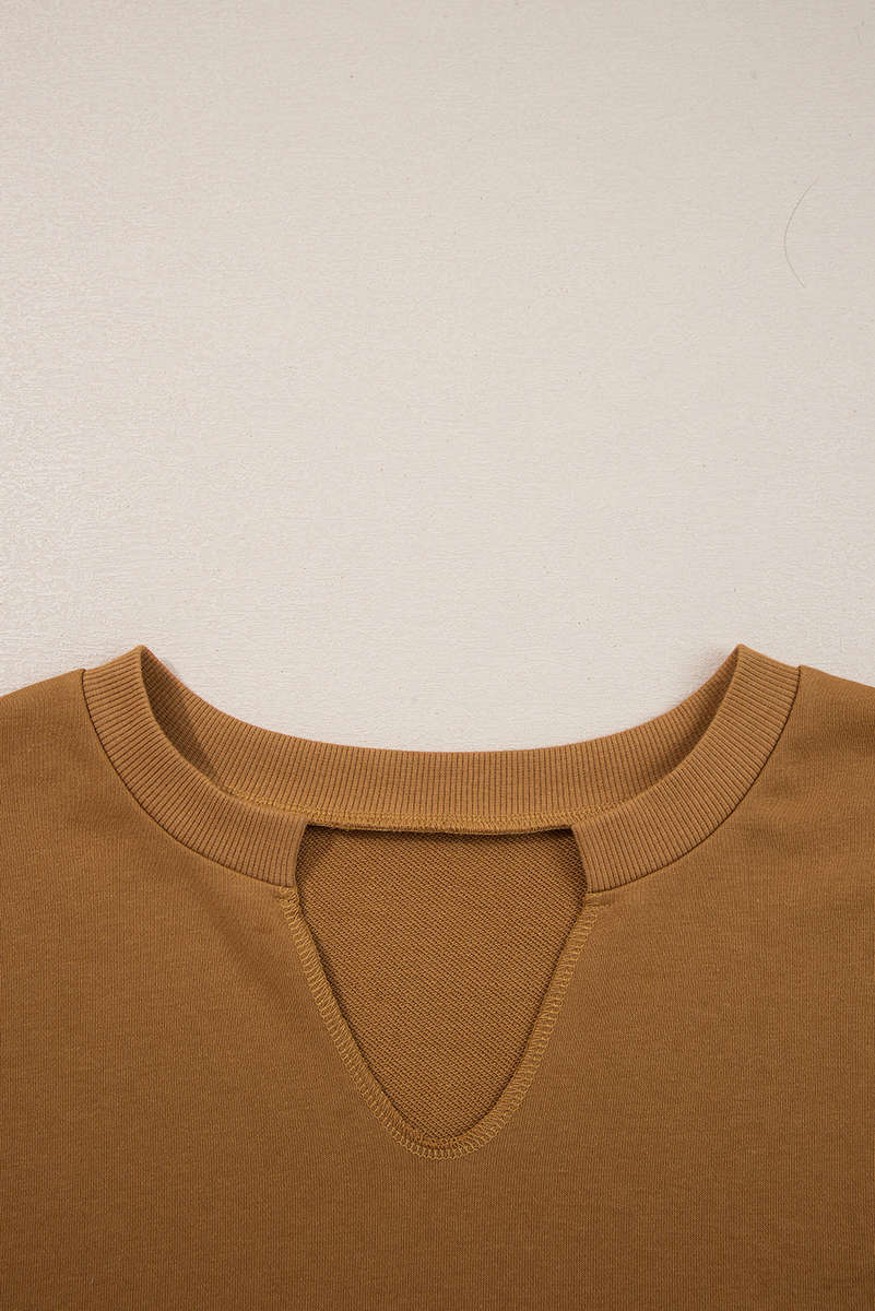 Multicolor Oversized Mixed Textured Split Neck High Low Patchwork Sweatshirt
